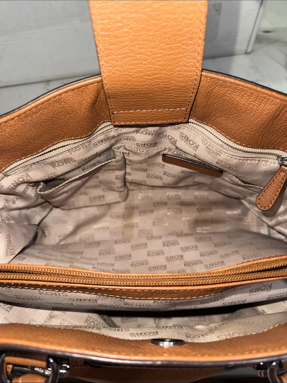Michael Kors Tan Leather Satchel with Chain Shoulder Strap